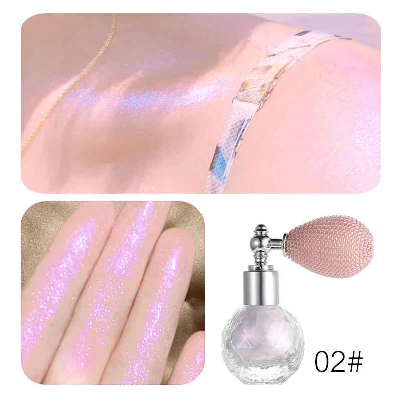 Shiny Glitter Body Powder Highlighter Spray with High Gloss Shines and Sparkles, Suitable for Face and Body Makeup Highlighter