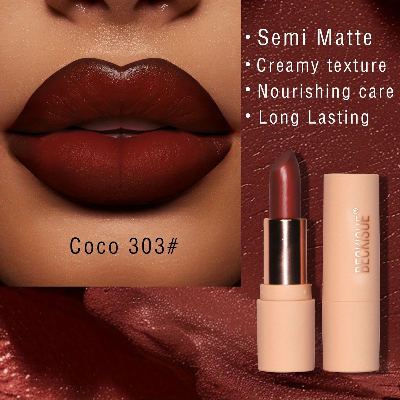Coffee Velvet Lipstick – Luxurious Deep Shade, Nourishing Matte Finish, Long-Lasting Waterproof Lip Color for All-Day Wear