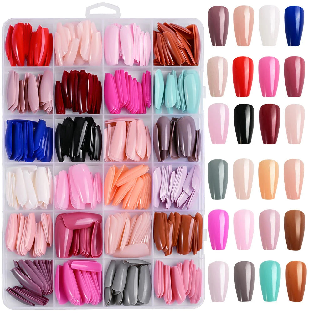 576pcs/Box Colorful Fake Nails Black Red Design Fake Nail Oval Short Square Press On False Nails Mixed Full Cover Nail Tips
