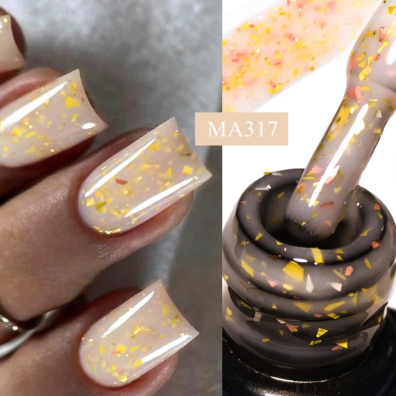 MEET ACROSS 7ml Rubber Base Gel Glitter Nude Pink White 2 In 1 Gel Nail Polish Nail Art Varnish For Nails Winter Autumn Manicure