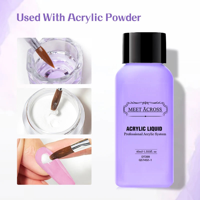 MEET ACROSS 40ml Acrylic Liquid Monomer For Nails Nail Art Carving Extension For Acrylic Powder Acrylic Crystal Liquid Manicure