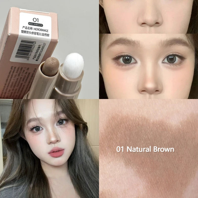Nose Shadow Bronzer Contouring Makeup Pen Natural Grey Brown Three-dimensional Face Matte Shadow Cream Contour With Brush Makeup
