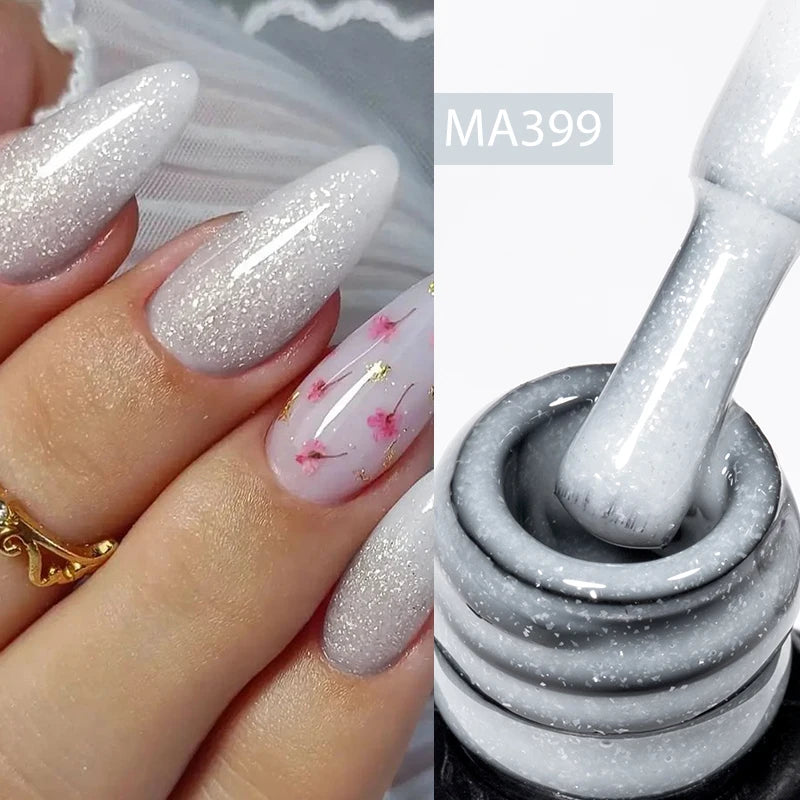 MEET ACROSS 7ml Rubber Base Gel Glitter Nude Pink White 2 In 1 Gel Nail Polish Nail Art Varnish For Nails Winter Autumn Manicure