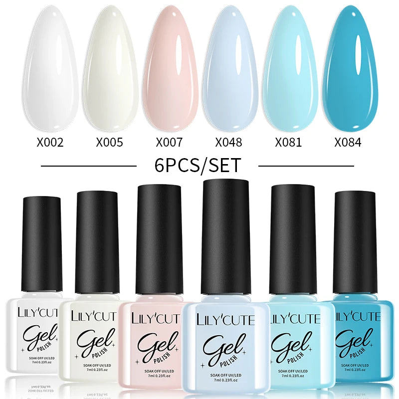 LILYCUTE 6PCs/Set Gel Nail Polish Set Kit Glitter Nail Gel Sequin Vernis Semi Permanent For Manicure Varnish UV LED Nail Art Gel