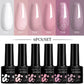 LILYCUE 6Pcs/Set Red Nude Glitter Gel Nail Polish Gorgeous Full Coverage Soak Off UV Gel Nail Art Base Top Coat Gel Polish Kits