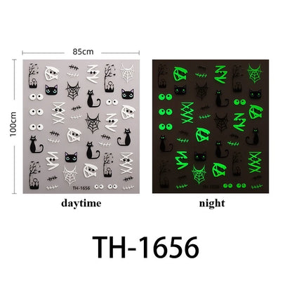 Halloween Nail Stickers - 3D Glow in Dark Cute Ghost Design Luminous Self Adhesive Nail Decals for Halloween