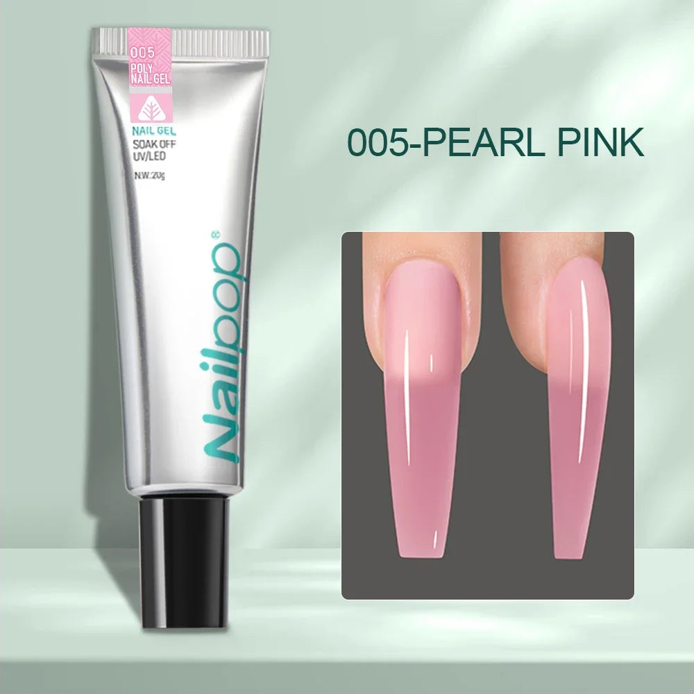 Nailpop Poly Nail Extension Gel Kit 6 Colors Pink White Nude Tips Gel Clear Nail Art Kit with Brush and Slip Solution Nail Salon