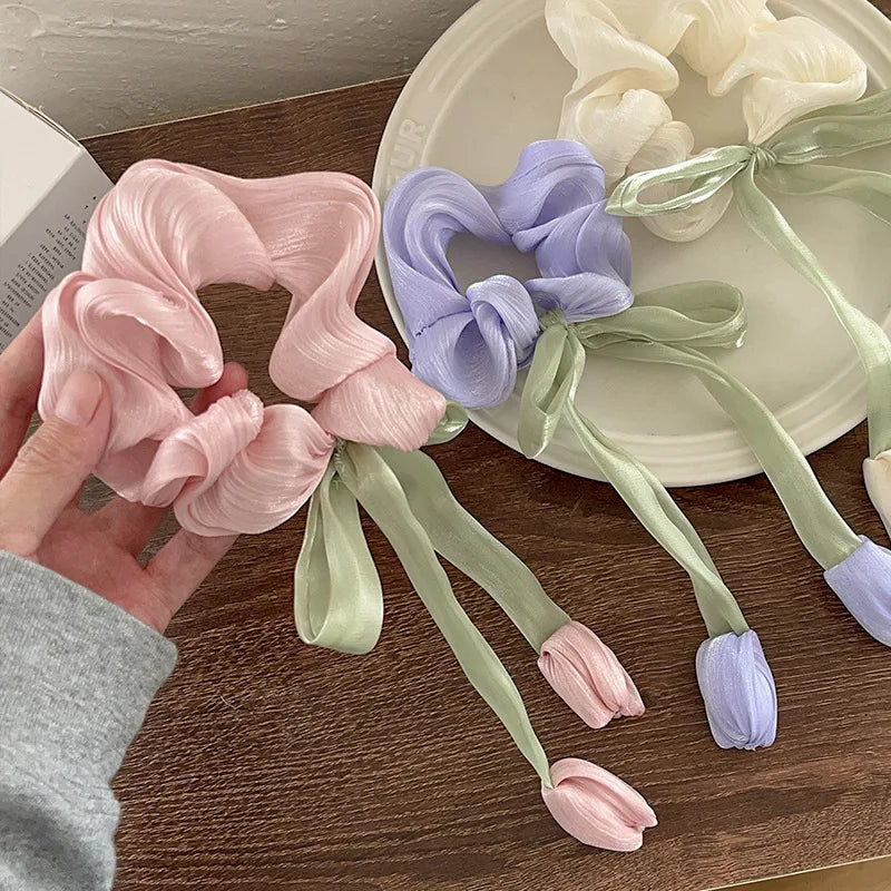 Women Girls Cute Hair Bands Korea Preppy Style Hair Ties Elegant Tulip  Scrunchie Ponytail Holder Bow Chouchou Hair Accessories