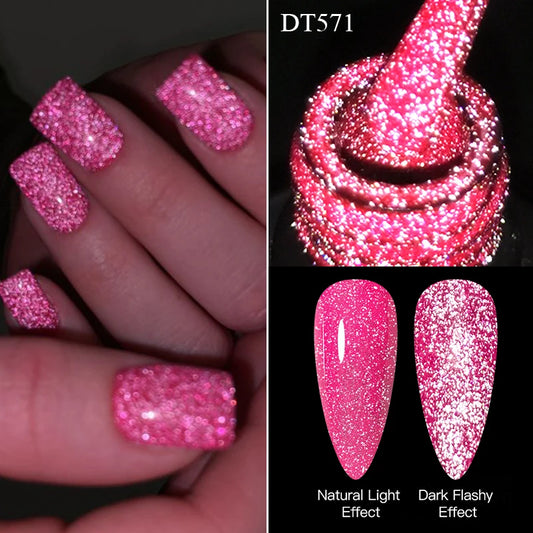 MEET ACROSS 7ml Reflective Glitter Gel Nail Polish Pink Green Purple Sparkling Soak Off UV Gel Polish for Manicure DIY Nail Art