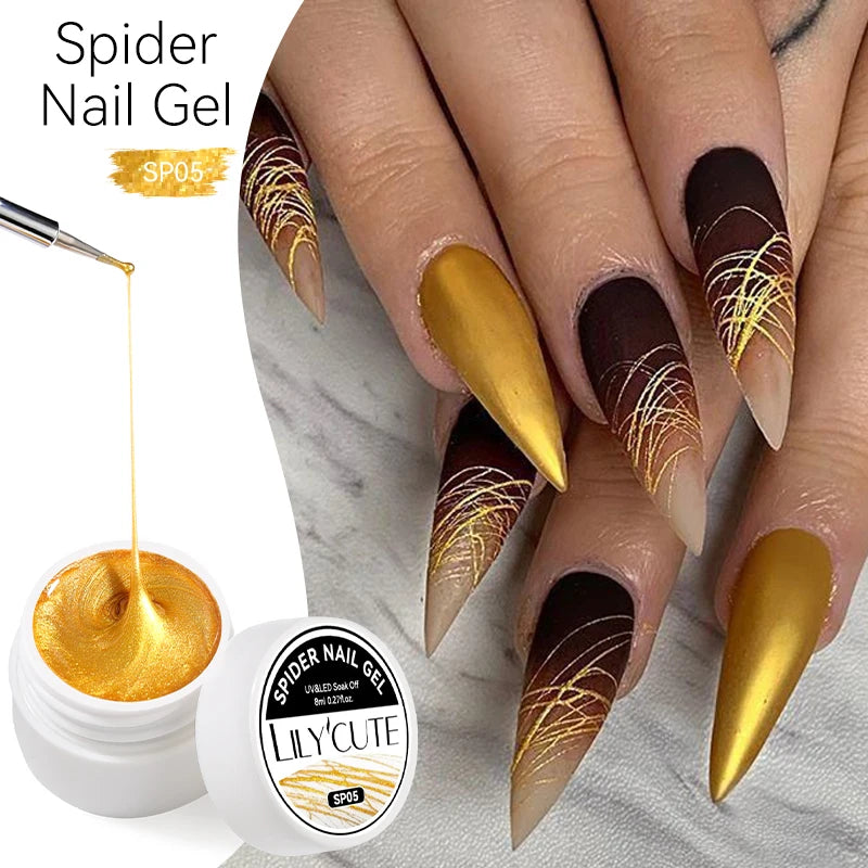 LILYCUTE Black White Spider Drawing Gel Nail Polish DIY Painting Outline Soak Off UV Gel Varnishes Wire Liner Nail Art Supplies