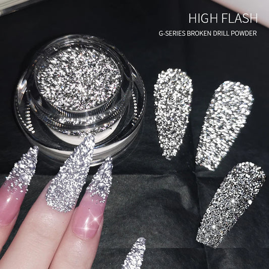 1box Shiny Reflective Diamond Nail Glitter Powder Silver Holographic Micro Drill Dazzling Crystal Gel Polish Manicure Pigment Du