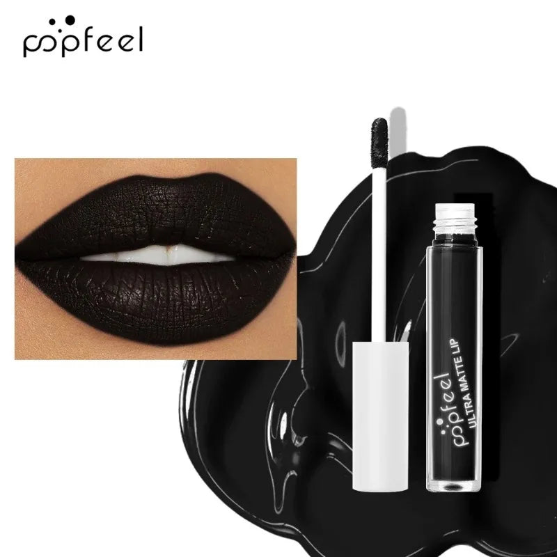 Punk Matte Black Liquid Lipstick Waterproof Long Lasting Party Lip Gloss Personality Velvet Nude Lip Tint Halloween Lips Makeup