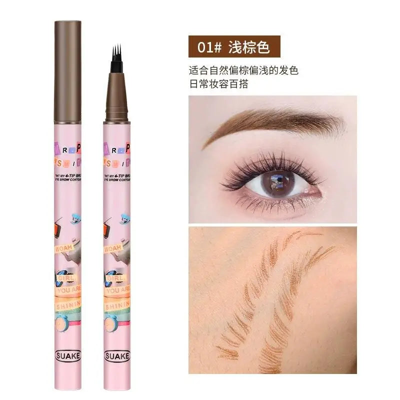 4 Colors Waterproof Eyebrow Pen with 4-Fork Tip – Long-Lasting, Natural Dark Brown Liquid Brow Enhancer