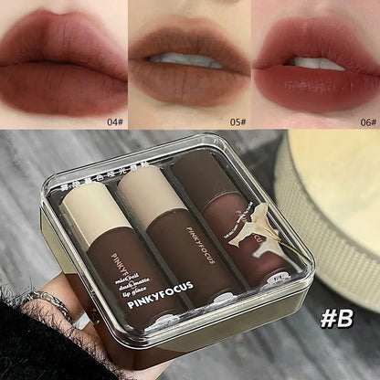 Velvet Matte Lip Gloss Makeup Vintage Red Brown Tones Soft High Pigment Lipstick Set Waterproof Red Brown Sweet Cool Lip Gloss