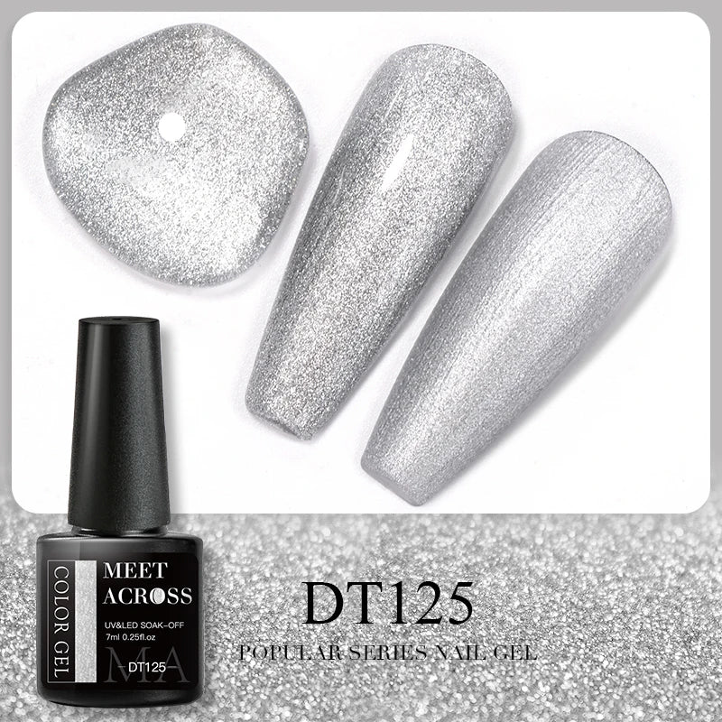 MEET ACROSS 7ml 140 Colors Glitter Gel Nail Polish Fluorescent Laser Semi Permanent Soak Off Nail Art UV Gel Varnish Manicure
