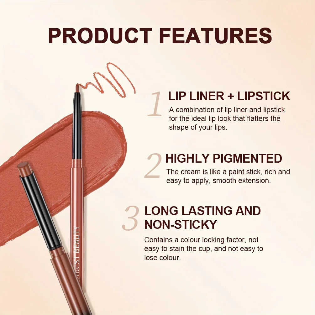 1+1 Matte Lip Set Matte Lipstick&Lip Liner Color Rendering Long Lasting Waterproof Valentine's Day Gifts Contain Plant Squalene