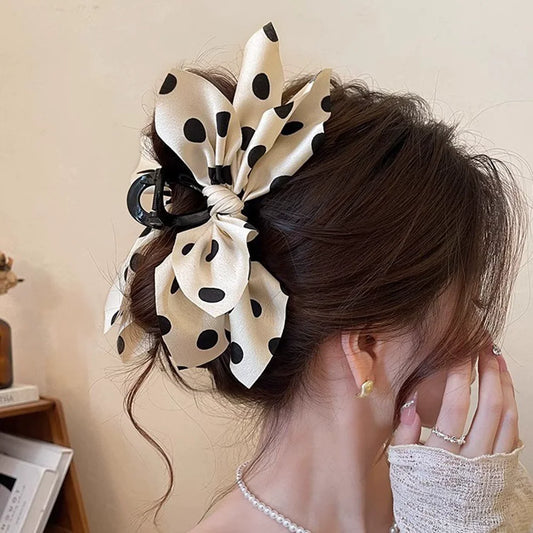 French Elegant Hair Claw Crabs For Women Polka Dot Fashion Bow Hair Clip Retro Head Shark Clip Luxury Hair Accessories