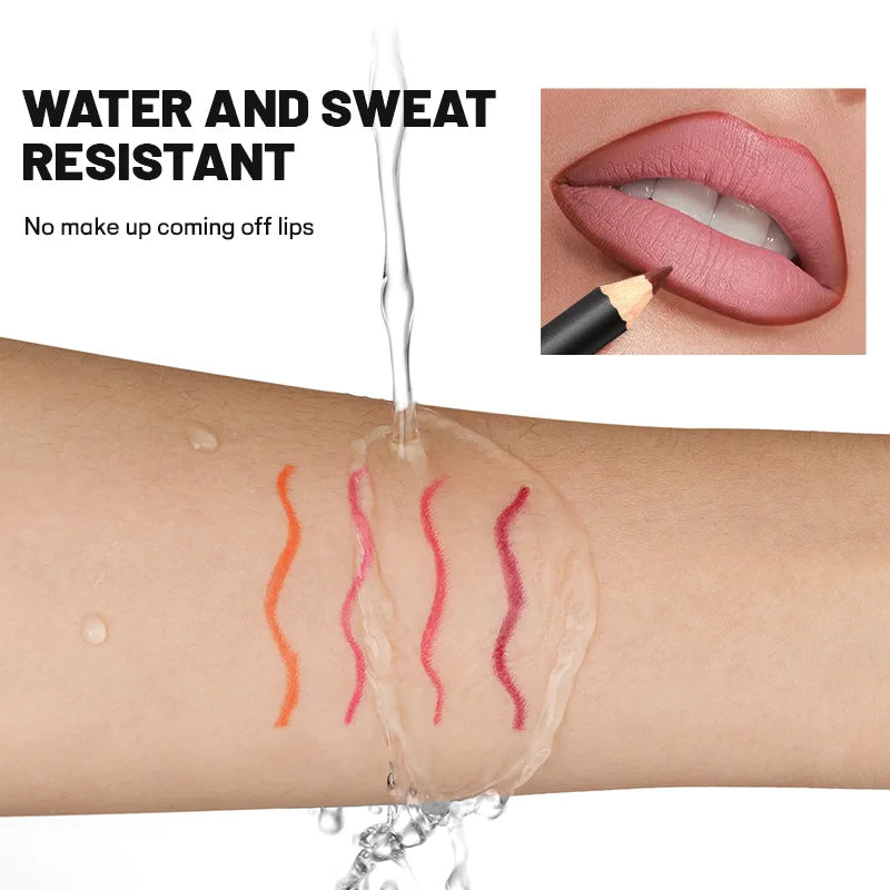 Waterproof Matte Lipliner Pencil – Red Contour Tint, Long-Lasting, Moisturizing Lips Makeup, 12 Colors