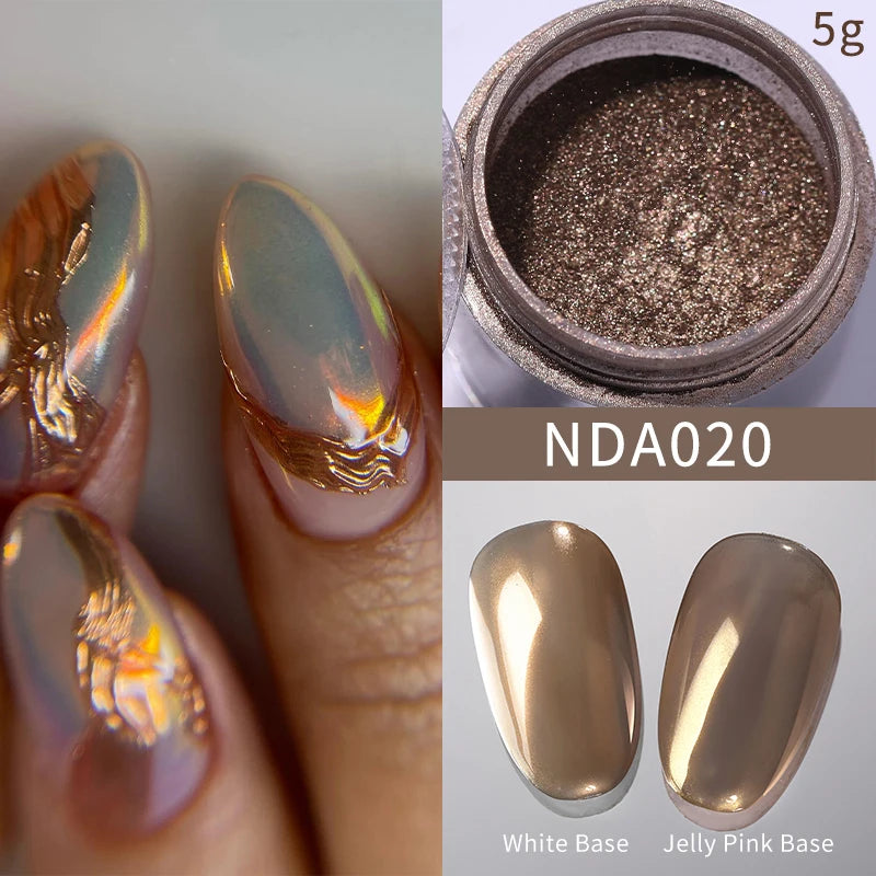 NICOLE DIARY 5g Aurora Pearl White Pink Nail Powder Pigments Metallic Rubbing Dust Moonlight Effect Nail Arts Decoration