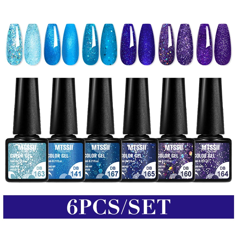 Mtssii 6PCS/Set Sparkly Nude Pink Gel Nail Polish Glitter Semi Permanent Nail Art LED UV Soak Off Gel Varnish Nail Supplies
