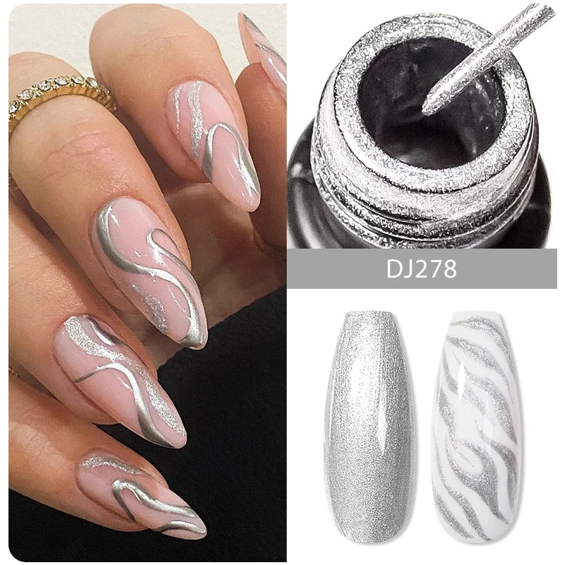 MEET ACROSS 5ml Sliver Metallic Liner Gel Nail Polish Super Bright Mirror Effect Painting Drawing Line Graffiti Stripe Nail Art
