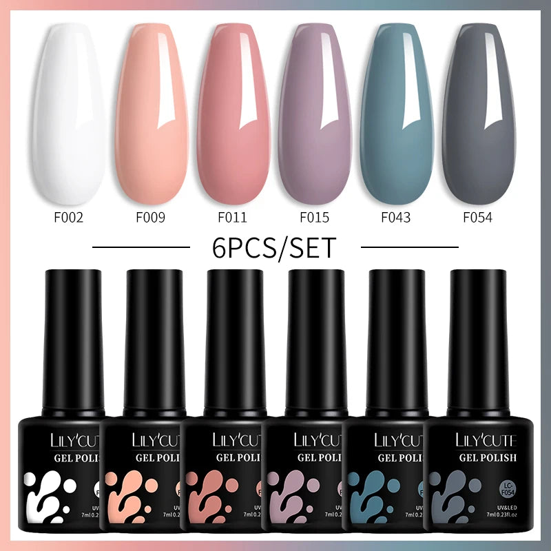 LILYCUTE 6PCs/Set Gel Nail Polish Set Kit Glitter Nail Gel Sequin Vernis Semi Permanent For Manicure Varnish UV LED Nail Art Gel