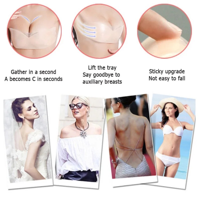 Invisible Push Up Bra Women Backless Strapless Seamless Bra Self Adhesive Silicone Reusable Sticky Breast Lift Up Bras Underwear