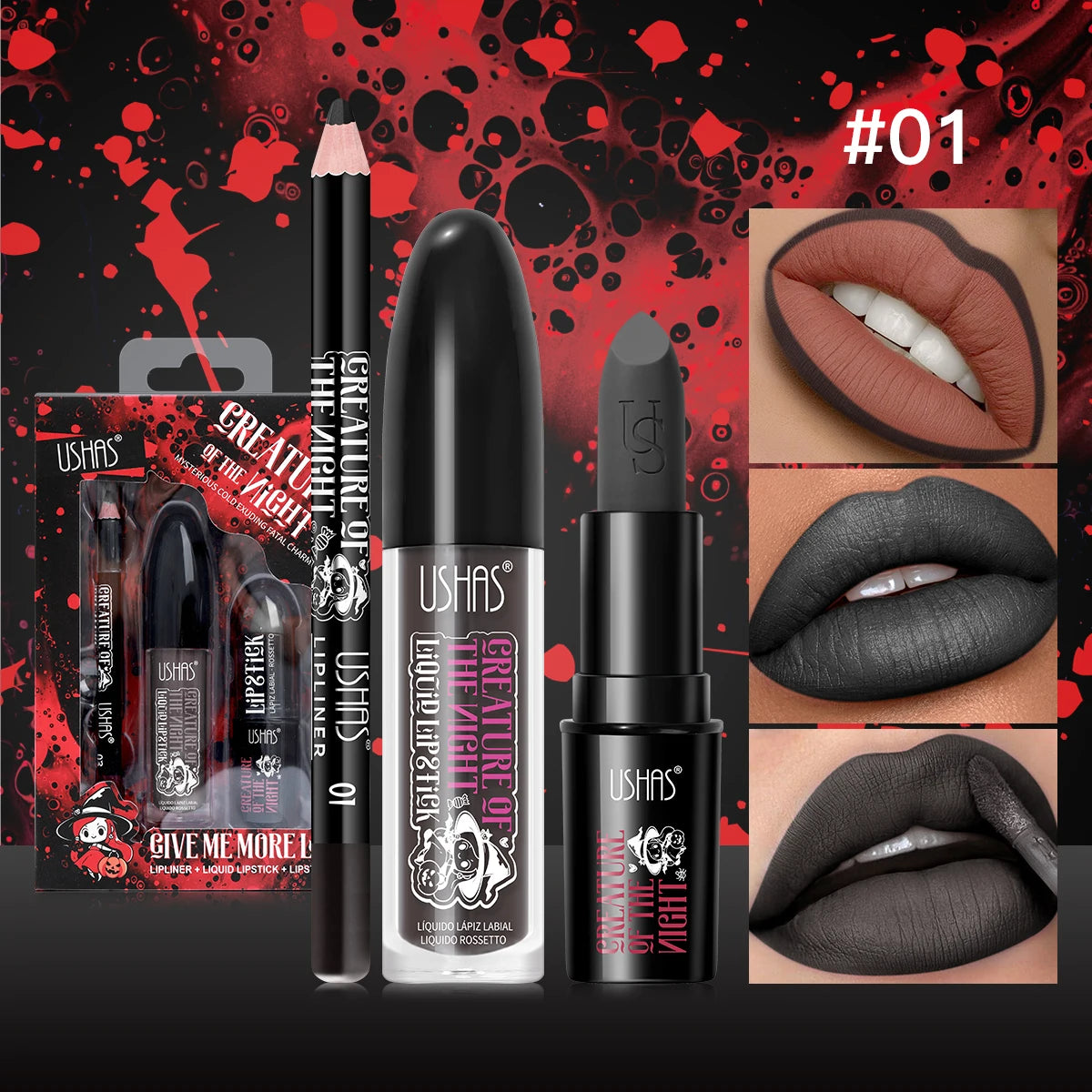 Long Lasting Velvet Lipstick Set Matte Non Transfer Waterproof Lip Gloss Liner Combo High Color Intensity Halloween Makeup