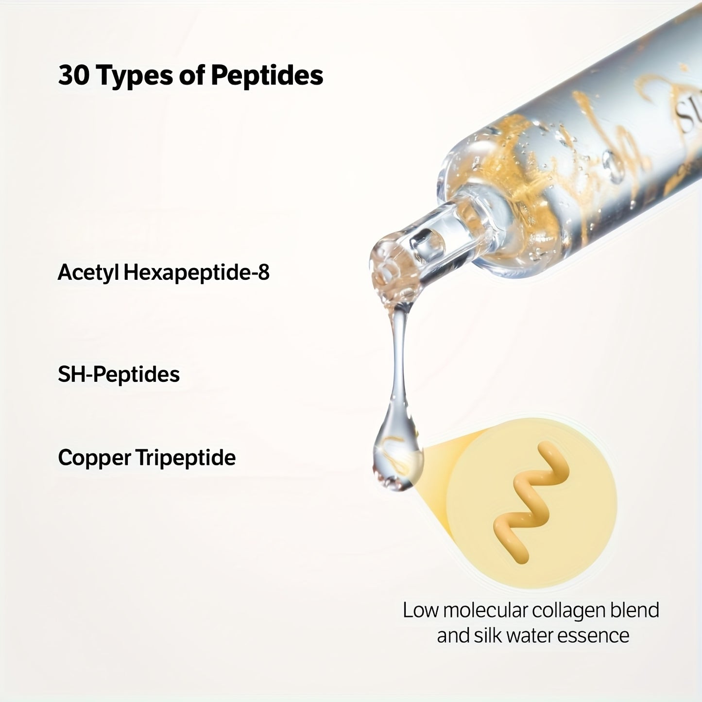 Peptide Facial Serum Containing Collagen, Niacinamide, And a Complex of 30 Peptides. It Hydrates, Firms The Skin, Improves Uneven Skin Tone, And Is Suitable for All Skin Types
